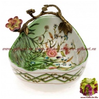 Блюдо для мелочи. Фарфор и бронза. Декор Луговые цветы. Ручная работа. 18 см