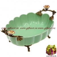 Блюдо. Фарфор и бронза. Коллекция Мята-2. Ручная работа. 39см