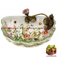 Чаша. Фарфор и бронза. Декор Луговые цветы. Ручная работа. Длина 18см