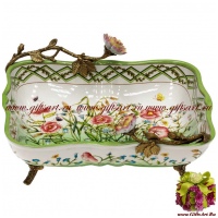 Чаша. Фарфор и бронза. Декор Луговые цветы. Ручная работа. Длина 26см