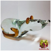 Мышь. Символ 2020 года. Стеклянная фигурка в стиле Мурано. Длина 18 см - вид 1 миниатюра