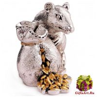Мышка с богатым урожаем символ года 2020. Посеребрение. Высота 8 см. Подарочная упаковка. Италия