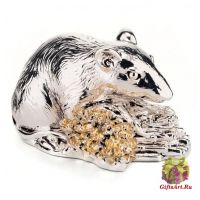 Мышка хозяюшка символ года 2020. Посеребрение. Длина 9 см. Подарочная упаковка. Италия