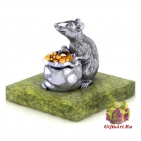 Мышка с мешком денег из серебра 925 пробы символ года 2020. Россия