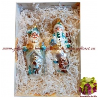 Набор Дед Мороз и Снеговик ёлочные игрушки стекло 15 см в подарочной упаковке Florentino Collection №19