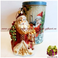 Ёлочная игрушка Дед Мороз стекло 14,5 см в подарочной упаковке Florentino Collection №23