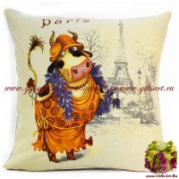 Наволочка гобеленовая новогодняя. Символ года 2021 Коровка на Марсовом поле. Размер 45х45 см.