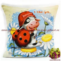 Наволочка гобеленовая новогодняя. Символ года 2021 Божья коровка. Размер 45х45 см.