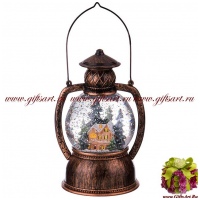 Снежный шар Волшебный фонарь Зимняя деревня. Подарочная упаковка. Высота 20 см.