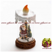 Новогодняя композиция под стеклом Свеча Дед Мороз у ёлки Подсветка. Подарочная упаковка. Высота 23 см.