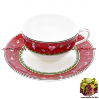 Набор 2 чайные пары. Фарфор. Серия Рождественская трапеза Бордо. Чехия 99464