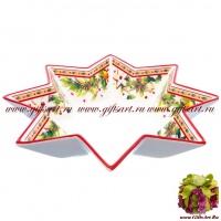 Блюдо звезда. Фарфор. Серия Рождественская трапеза Грин. 26 см Чехия 47464