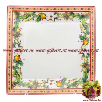 Блюдо квадратное. Фарфор. Серия Рождественская трапеза Грин. 22 см Чехия 77464