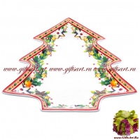 Блюдо ёлочка. Фарфор. Серия Рождественская трапеза Грин. 26 см Чехия 89654