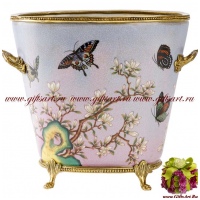 Ведёрко для льда. Фарфор и бронза. Декор Бабочки и магнолии. Ручная работа. 18 см