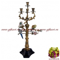 Подсвечник. Декор Магия ночи. Попугайчики в цветах. Фарфор и бронза. Ручная работа. 56 см