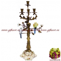 Подсвечник. Декор Мавританский сад. Попугайчики в цветах. Фарфор и бронза. Ручная работа. 56 см