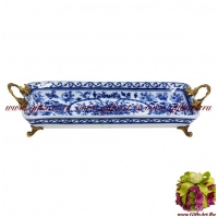 Блюдо. Декор Секрет розы Suntory. Фарфор и бронза. Ручная работа. Длина 42 см - вид 1 миниатюра