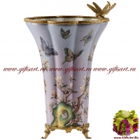 Ваза. Фарфор и бронза. Декор Бабочки и магнолии. Ручная работа. 32 см