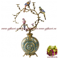 Ваза декоративная Наутилус. Три птички. Коллекция Небесные гирлянды. Фарфор и бронза. Ручная работа. 63 см