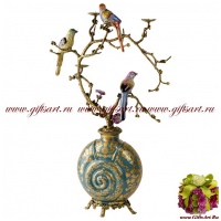 Ваза декоративная Наутилус. Три птички. Коллекция Небесные гирлянды. Фарфор и бронза. Ручная работа. 63 см - вид 1 миниатюра