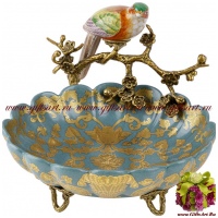 Блюдо с птичкой. Фарфор и бронза. Коллекция Небесные гирлянды. Ручная работа. Длина 21 см