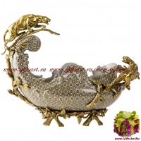 Ваза фруктовница Пантеры. Декор Медичи. Фарфор и бронза. Ручная работа. 40 см