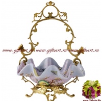 Ваза конфетница. Фарфор и бронза. Декор Бабочки и магнолии. Ручная работа. Высота 34 см