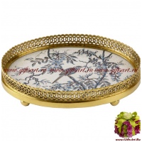 Блюдо. Фарфор и бронза. Овальное. Декор Утро в Шенонсо. Ручная работа. Длина 26 см