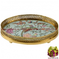 Блюдо. Фарфор и бронза. Овальное. Декор Феникс в райском саду. Ручная работа. Длина 26 см
