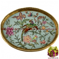 Блюдо. Фарфор и бронза. Овальное. Декор Феникс в райском саду. Ручная работа. Длина 26 см - вид 1 миниатюра