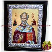 Икона Святой Николай Чудотворец в серебряном окладе Размер 56 х 68 см.