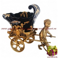 Ваза Рикша Обезьянка. Фарфор и бронза. Коллекция Чёрное море Длина 25 см. Ручная работа.