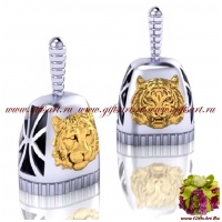 Тигр символ года 2022. Два настроения.Колокольчик из серебра 925 пробы с позолотой. Россия