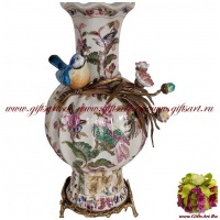 Ваза Птичка в цветах. Декор Парк Раджа. Фарфор и бронза. Ручная работа. 38 см