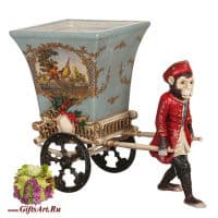 Ваза Рикша Обезьянка в антикварном стиле. Фарфор и бронза. Ручная работа.