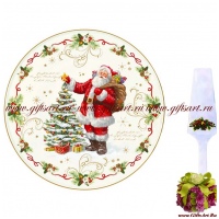 Блюдо для торта фарфоровое с лопаткой &quot;Магия Рождества&quot; Подарочная упаковка