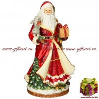 Дед мороз с зайчиком и подарками в красном. Керамика. Высота 46 см.