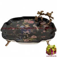 Блюдо Пара пташек. Фарфор и бронза. Декор Волшебная ночь. Ручная работа. 29 см