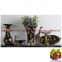 Блюдо Белочки с орешками. Фарфор и бронза. Декор Волшебная ночь. Ручная работа. Длина 37 см - вид 1 миниатюра