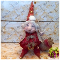 Кукла фарфоровая Montedragone Gnomo di natale Гном Новогодний. Высота 30 см. Италия