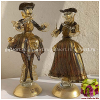 Дама и Кавалер Венецианцы Муранское стекло Чёрные с золотом. Италия. Высота 24 см