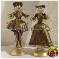 Дама и Кавалер Венецианцы Муранское стекло Чёрные с золотом. Италия. Высота 24 см - вид 1 миниатюра