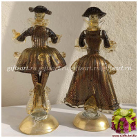 Дама и Кавалер Венецианцы Муранское стекло Чёрные с золотом. Италия. Высота 24 см - вид 2 миниатюра
