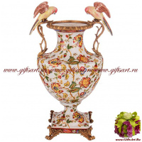 Ваза два попугая. Фарфор и бронза. Коллекция Изобилие. Ручная работа. Высота 39 см