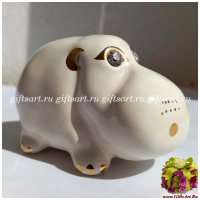 Бегемотик маленький. Фигурка керамика, золото, стразы Swarovski.  Ahura. Италия. Длина 7 см