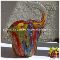 Весёлый слоник. Стеклянная фигурка в стиле Мурано. Высота 14 см.