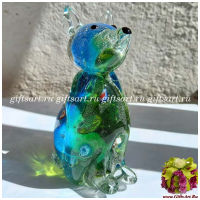 Праздничная собака. Стеклянная фигурка в стиле Мурано. Высота 14 см.