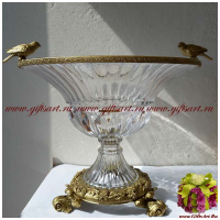 Ваза фруктовница Два соловья. Хрусталь и бронза. Коллекция Дворцовые традиции. Ручная работа. Длина 41 см
