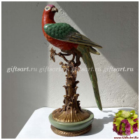 Попугай Ара красный. Фарфор и бронза. Ручная работа. Высота 37 см